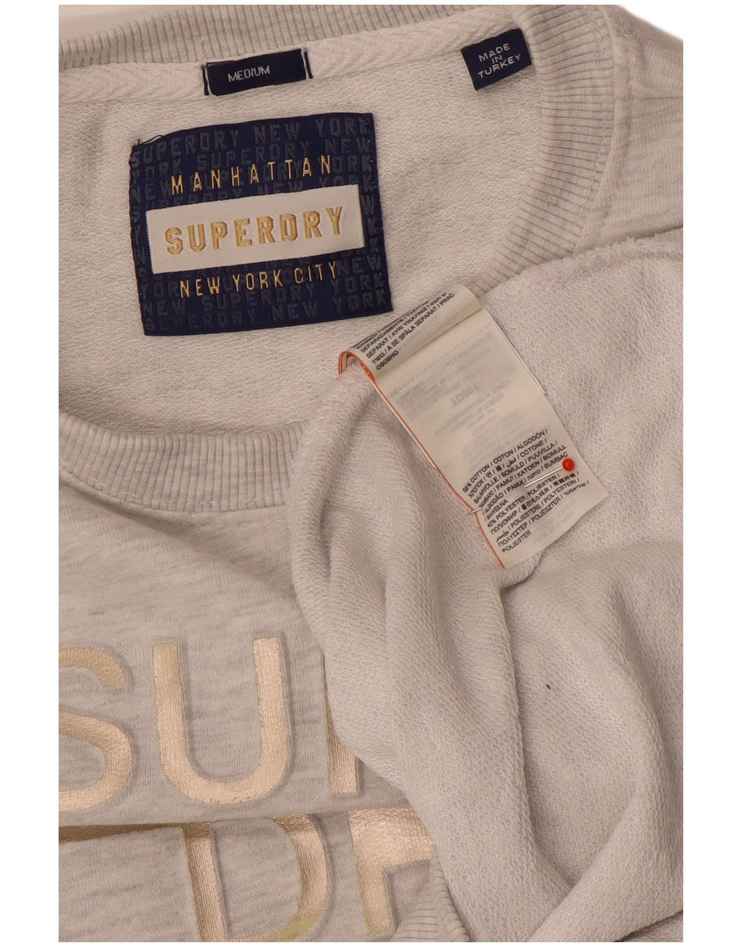 Felpa grafica da donna Superdry Maglione UK 14 Cotone chiazzato grigio medio