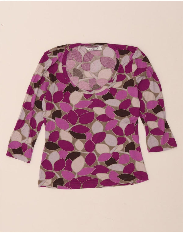 MARELLA Womens Top 3/4 Sleeve UK 8 Small Multicoloured Floral Viscose