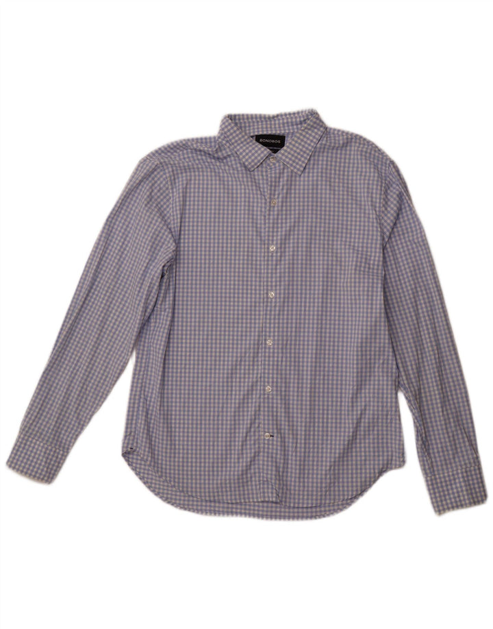 BONOBOS Camicia da uomo con vestibilità atletica, grande nylon a quadretti blu