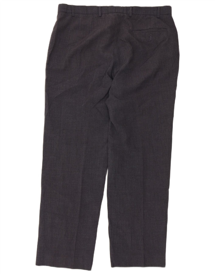 Pantaloni da abito dritti da uomo Marks & Spencer W38 L31 poliestere blu navy