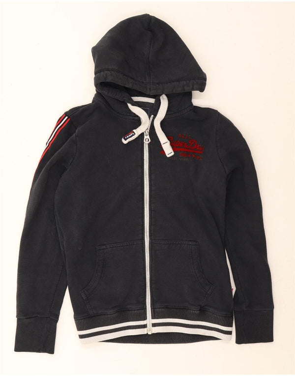 Felpa con cappuccio e zip grafica da donna Superdry UK 14 Large in cotone blu navy