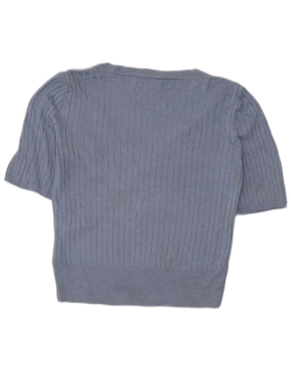 Top camicetta corta da donna Marks & Spencer UK 12 Viscosa blu medio