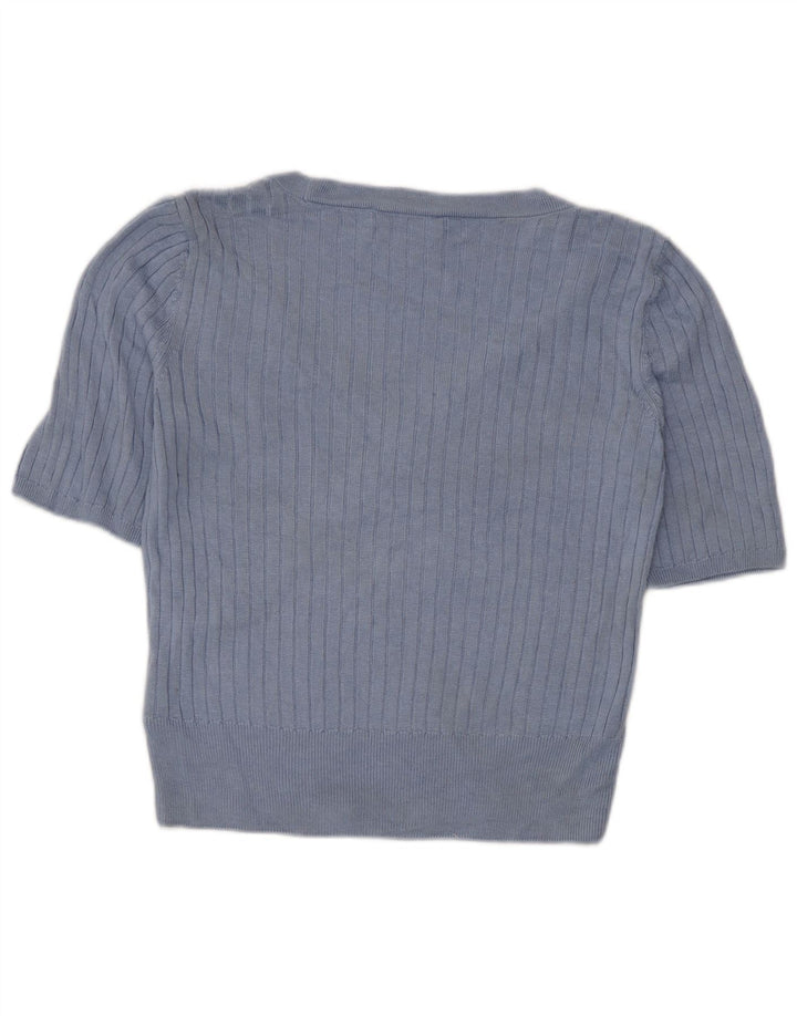 Top camicetta corta da donna Marks & Spencer UK 12 Viscosa blu medio
