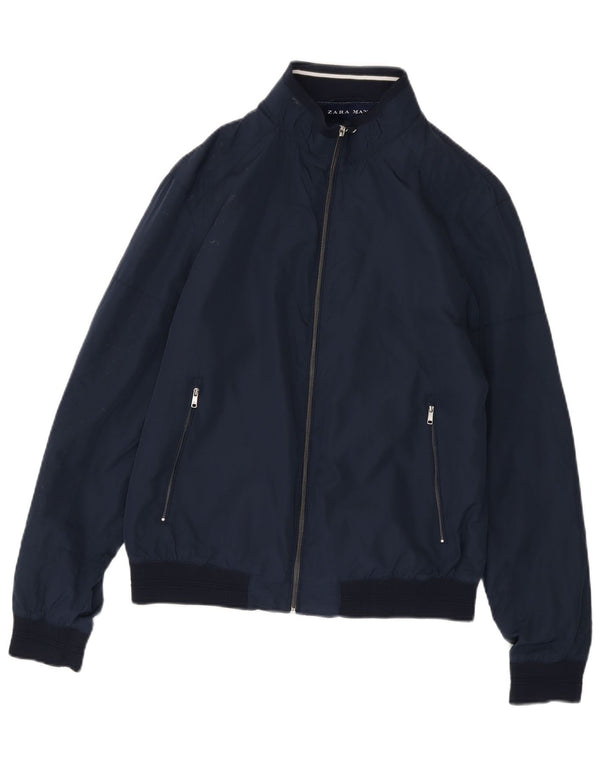 Giubbotto bomber da uomo Zara UK 40 grande poliestere blu navy