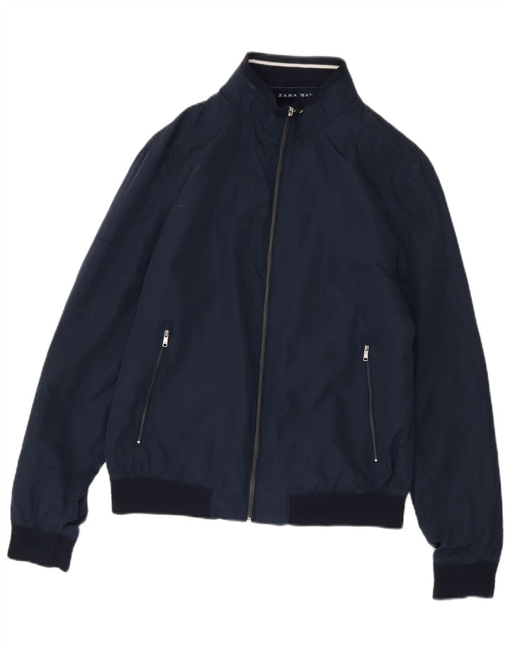 Giubbotto bomber da uomo Zara UK 40 grande poliestere blu navy