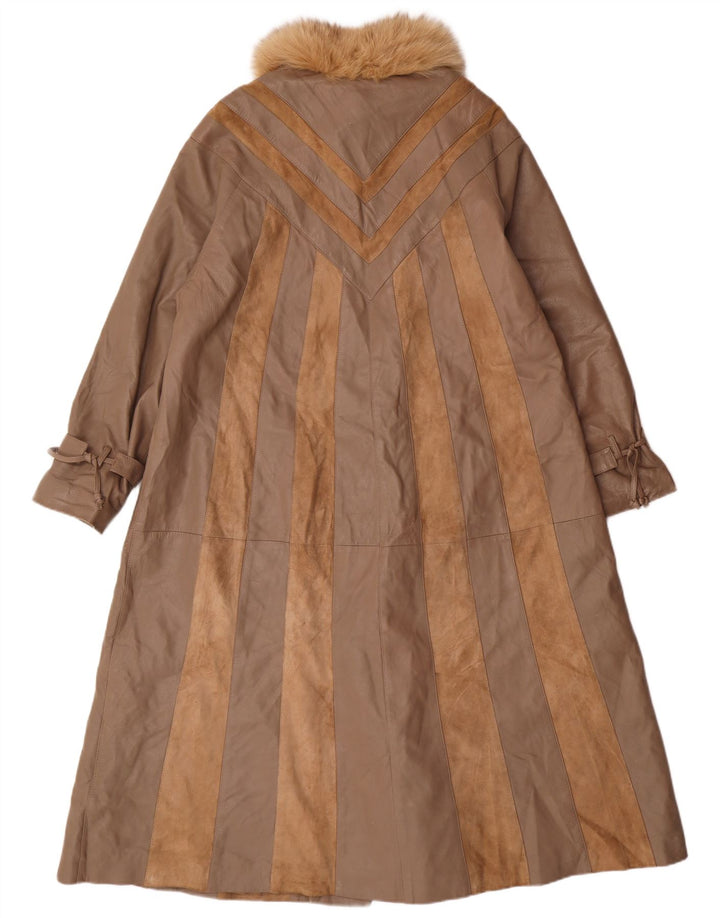 Cappotto in pelle vestibilità ampia da donna Norma UK 14 Classico a righe marrone medio