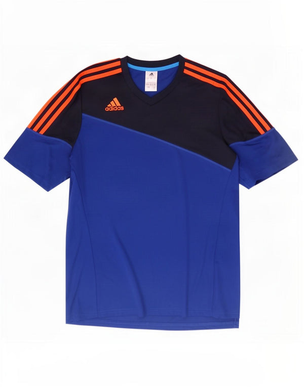 T-shirt Adidas Climalite da uomo, grande, in poliestere color block blu