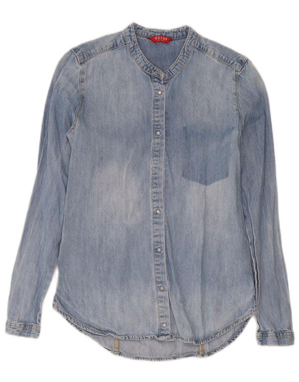 Camicia in denim da uomo vestibilità comoda Guess UK 4 XS cotone blu