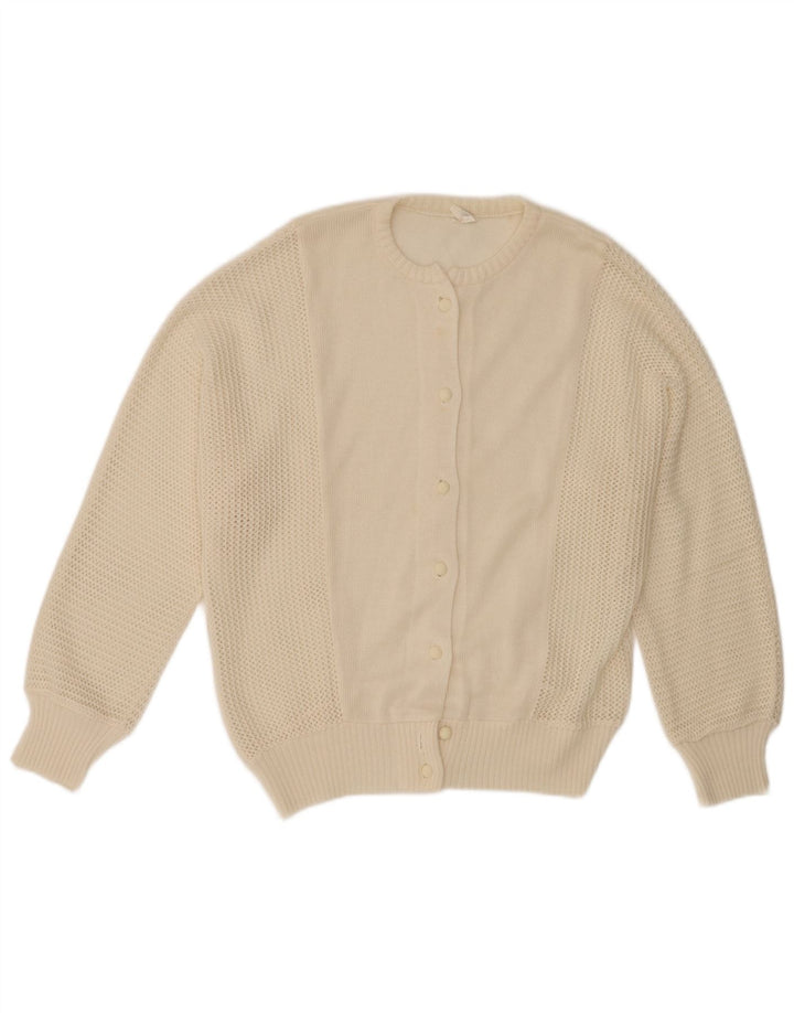 Maglione cardigan da donna vintage IT 46 grande poliacrilico bianco sporco