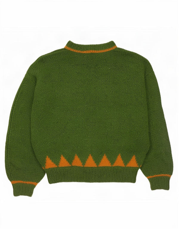 Maglione maglione vintage da donna con collo dolcevita UK 14 Grande verde geometrico