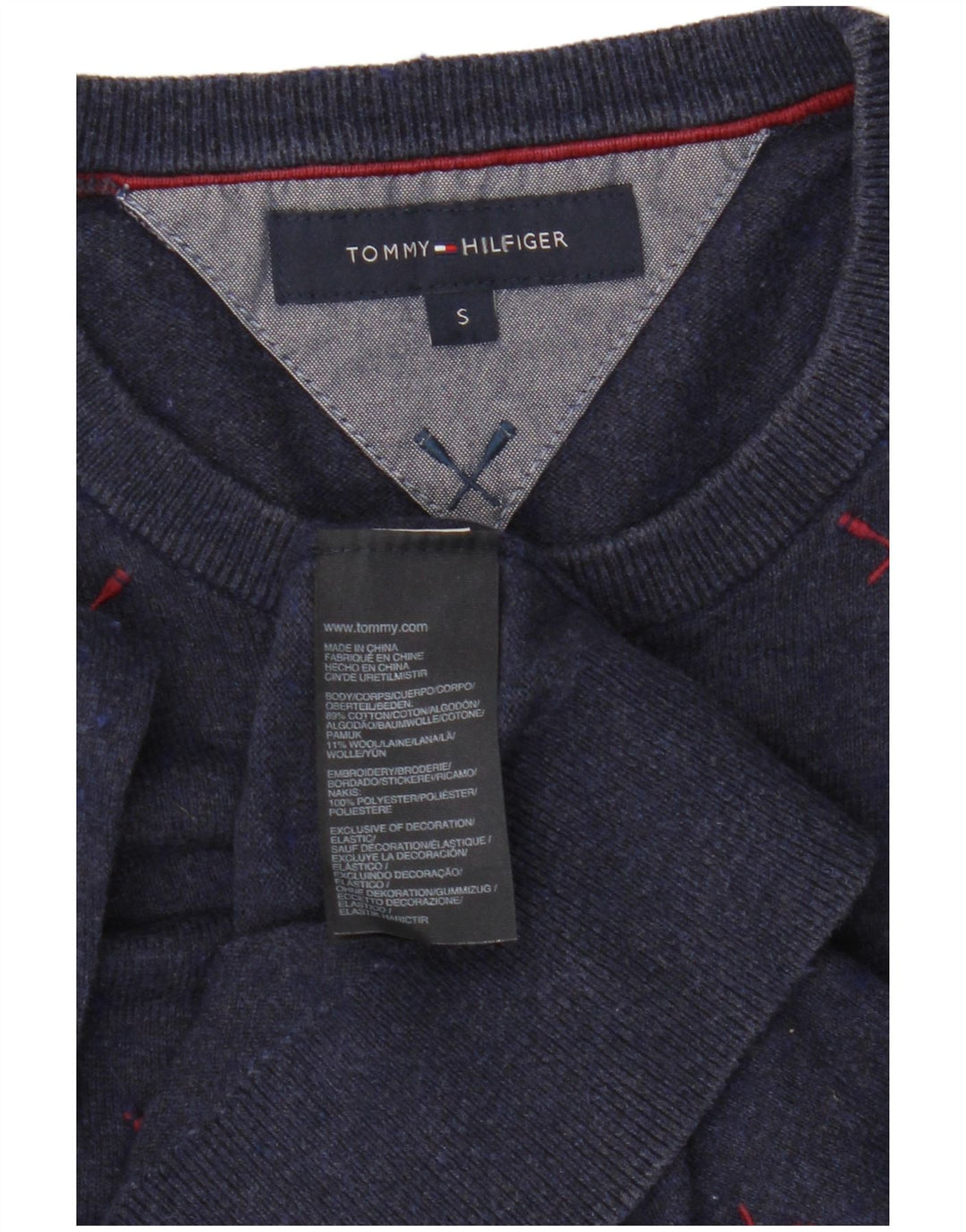 Maglione maglione girocollo da uomo Tommy Hilfiger piccolo poliestere blu navy