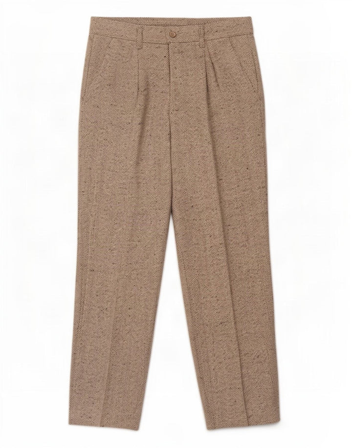 Pantaloni chino dritti da uomo vintage W30 L30 in lana a spina di pesce grigia