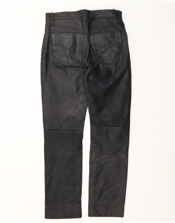 Pantaloni dritti in pelle vintage da uomo W30 L30 neri