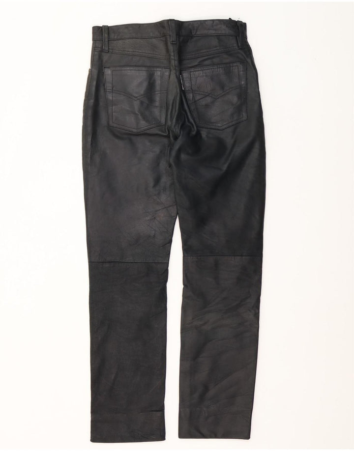 Pantaloni dritti in pelle vintage da uomo W30 L30 neri