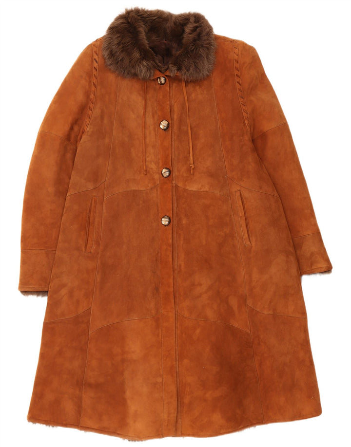 Cappotto in shearling vintage da donna dal taglio ampio IT 44 Marrone medio