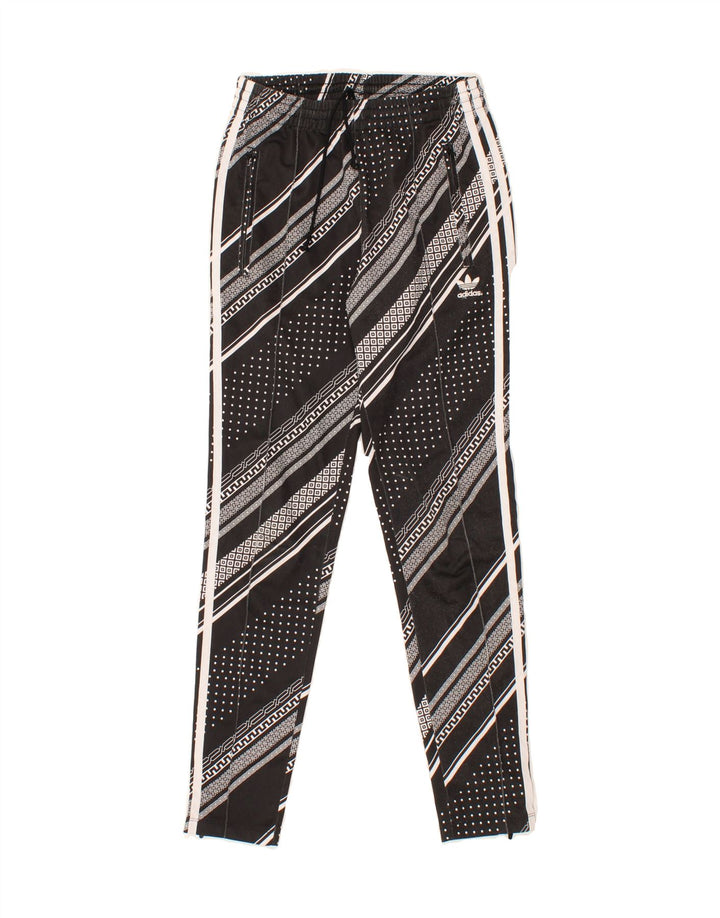 ADIDAS Womens Abstract Pattern Tracksuit Trousers UK 4 XS Black Polyester Vintage Adidas and Second-Hand Adidas from Messina Hembry 