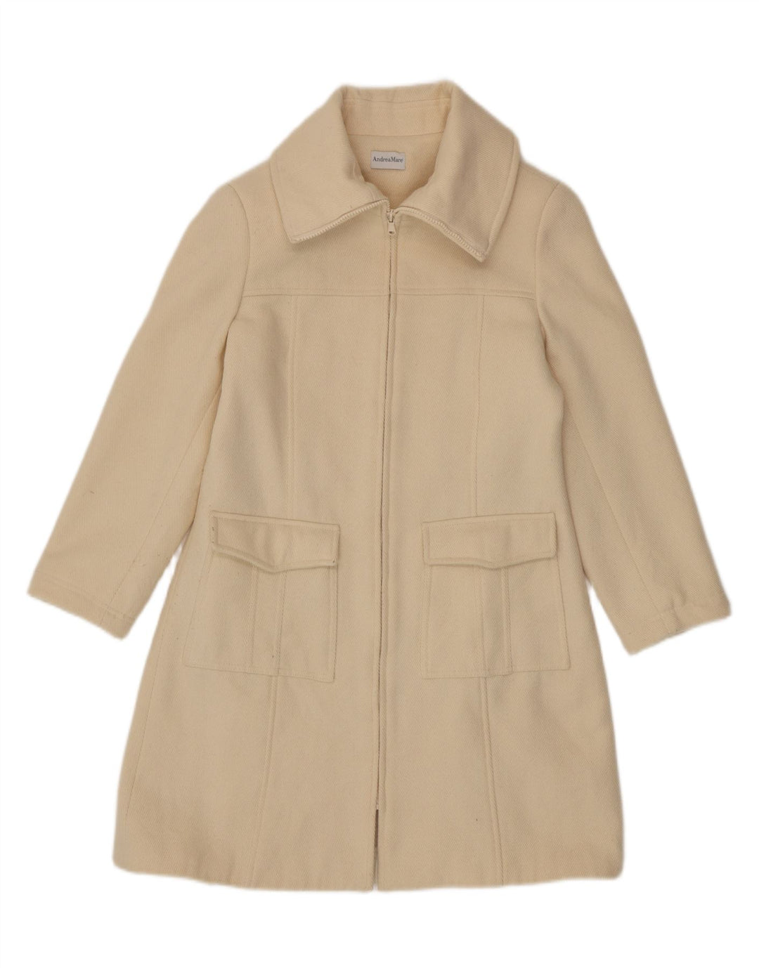 ANDREA MARE Womens Overcoat UK 14 Medium Off White Wool