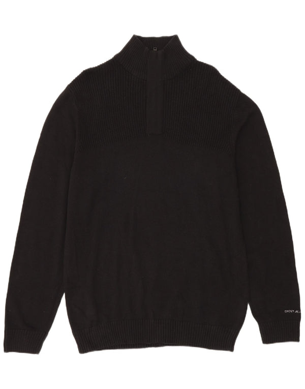 Dkny Maglione da uomo con zip e collo XL in cotone nero