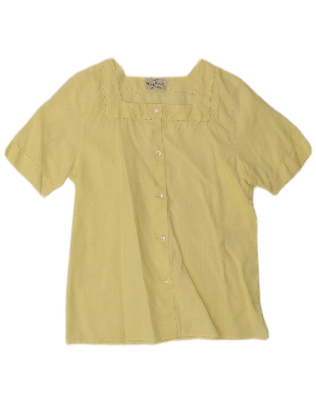 Camicia Benetton Donna Manica Corta IT 42 Lino Medio Giallo