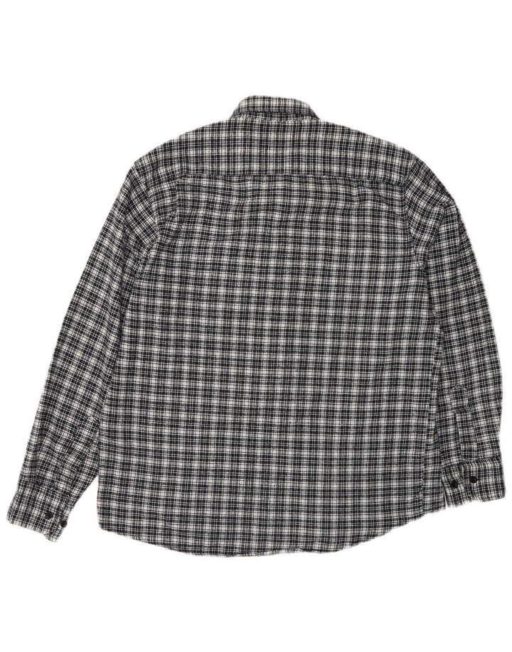 Camicia vintage da uomo in flanella taglia 42 grande cotone a quadri blu navy