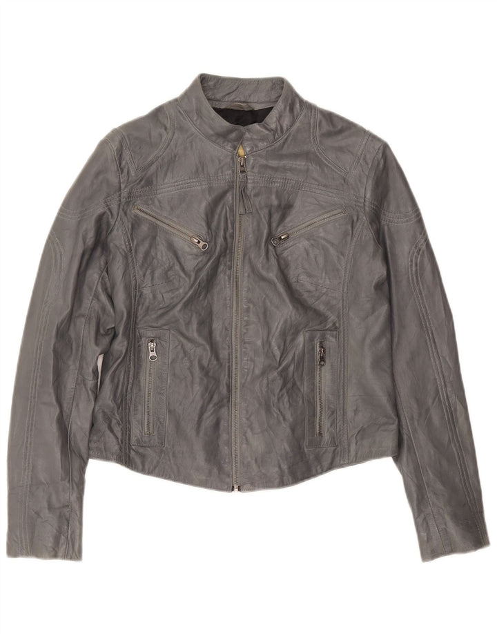 Giacca da motociclista in pelle da donna Aviatrix UK 18 XL Pelle grigia