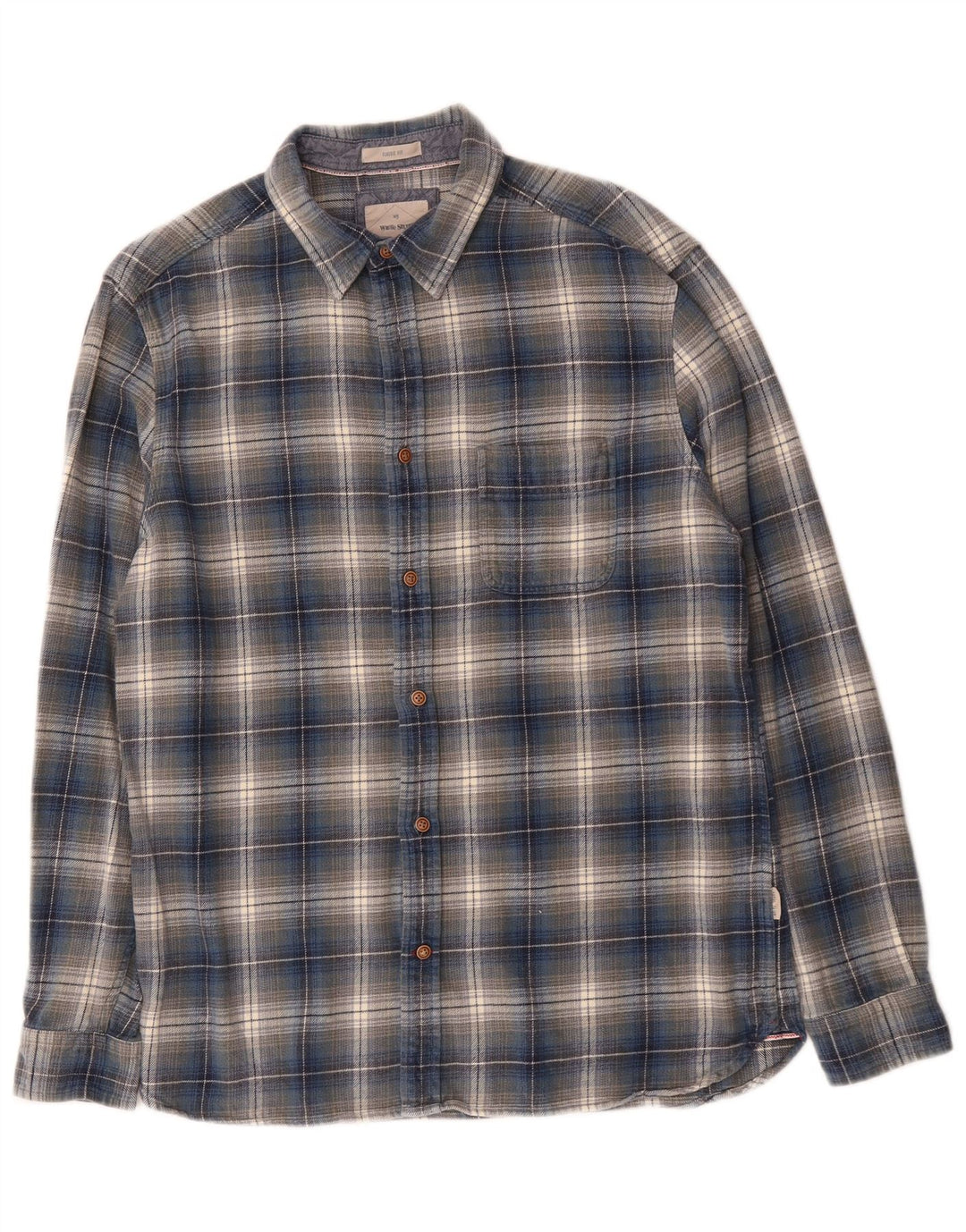 Camicia da uomo in flanella dal taglio classico di White Stuff, in cotone scozzese blu medio