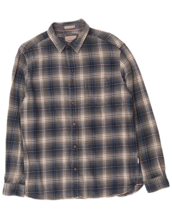Camicia da uomo in flanella dal taglio classico di White Stuff, in cotone scozzese blu medio
