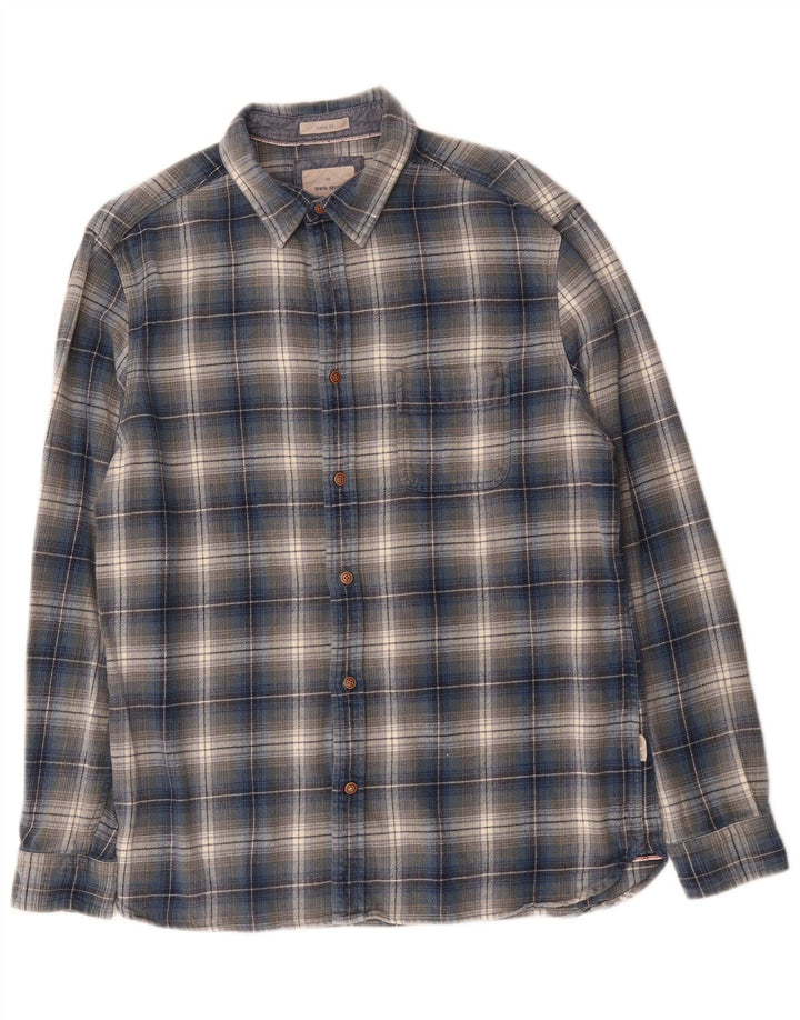 Camicia da uomo in flanella dal taglio classico di White Stuff, in cotone scozzese blu medio