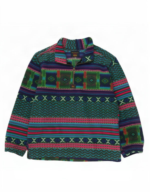 Maglione in pile vintage da uomo con zip e collo XL multicolore geometrico