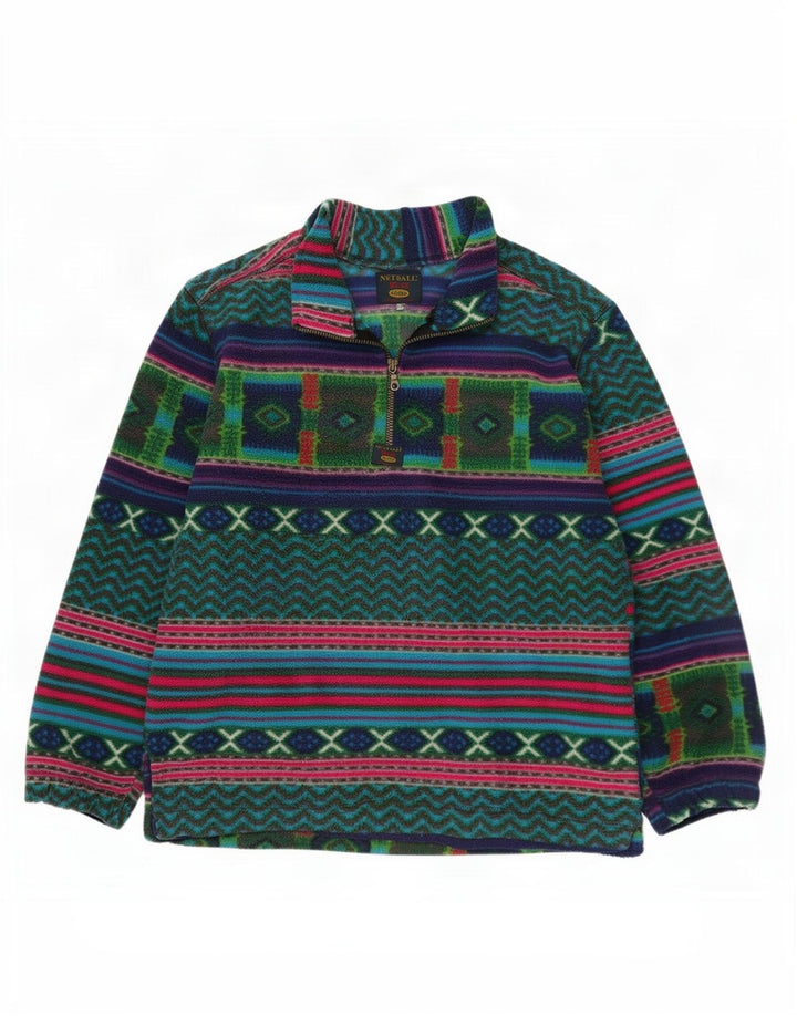 Maglione in pile vintage da uomo con zip e collo XL multicolore geometrico