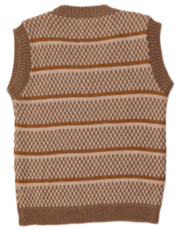 Canottiera vintage da donna UK 14 grande acrilico a strisce beige