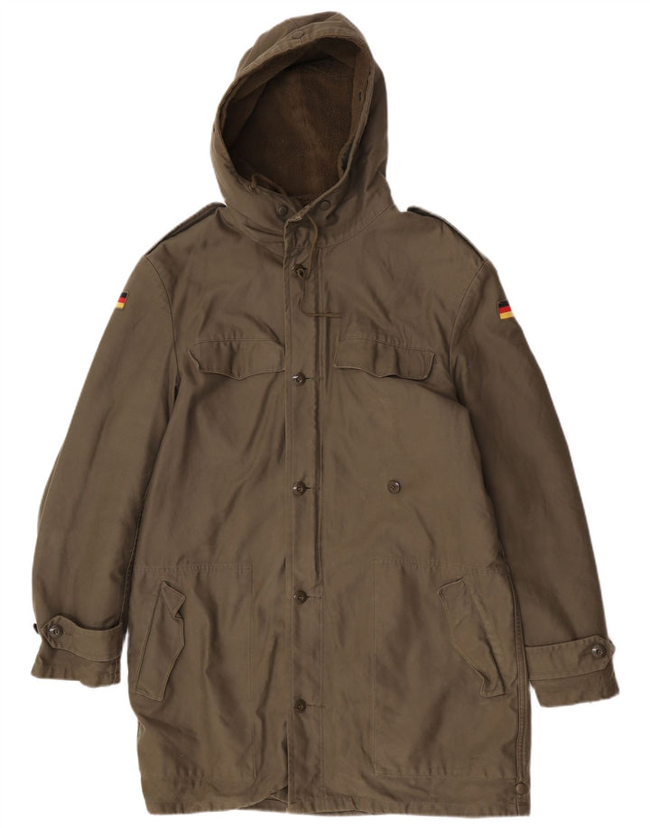 Giacca parka sherpa vintage da uomo con cappuccio UK 38 medio kaki
