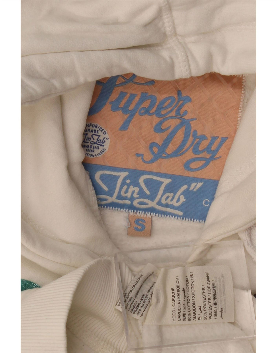 Maglione con cappuccio grafico da donna SUPERDRY UK 10 piccolo cotone bianco