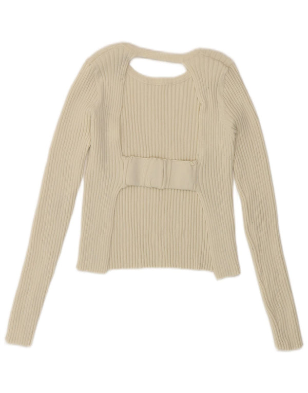 Top corto a maniche lunghe con cut-out da donna Zara UK 10 Small bianco sporco