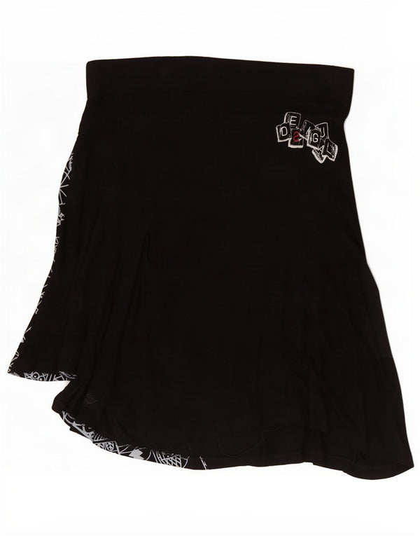 Gonna asimmetrica grafica da donna Desigual media W30 nera floreale
