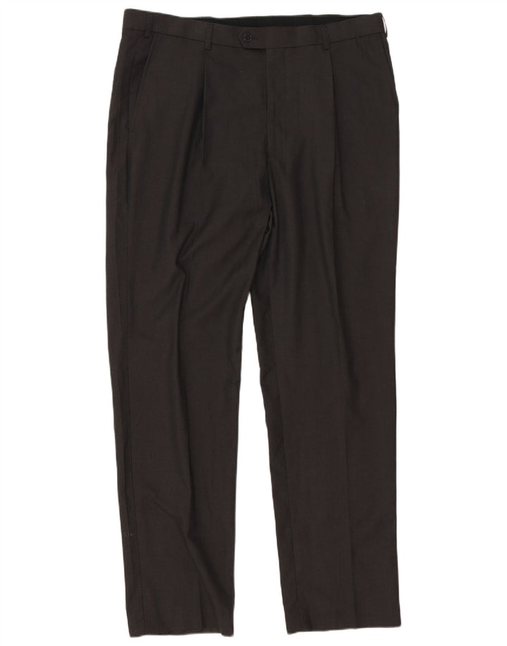 Pantaloni da abito dritti da uomo Marks & Spencer W38 L33 poliestere marrone