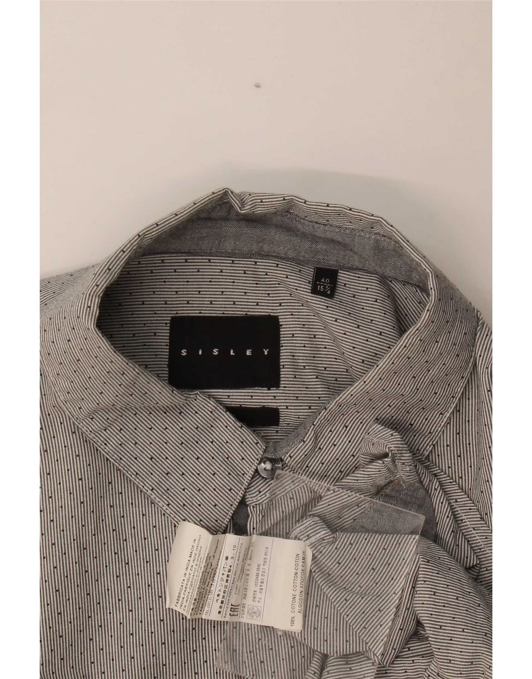 Camicia da uomo Sisley taglia 40 15 3/4 cotone gessato grigio medio