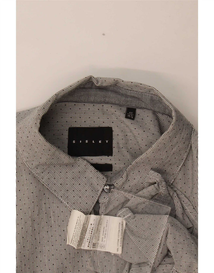Camicia da uomo Sisley taglia 40 15 3/4 cotone gessato grigio medio