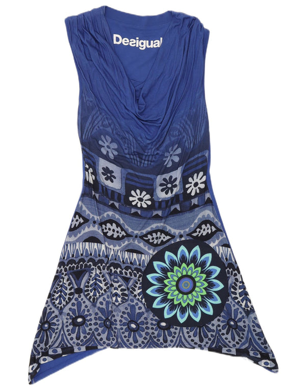 Desigual Abito asimmetrico grafico da donna UK 10 Small Blue Floral