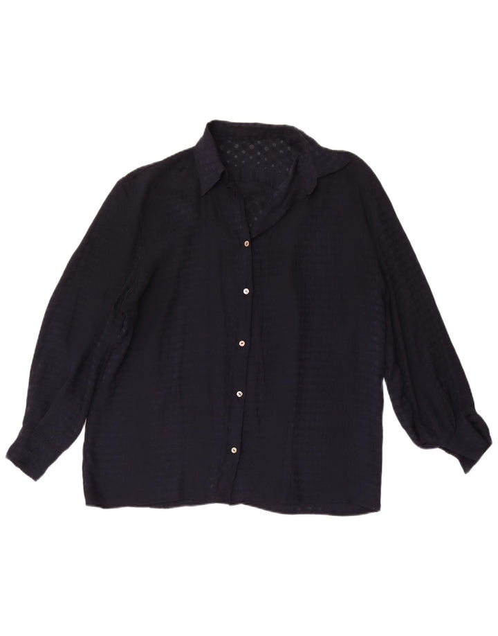 Camicia vintage da donna UK 16 grande blu navy maculata