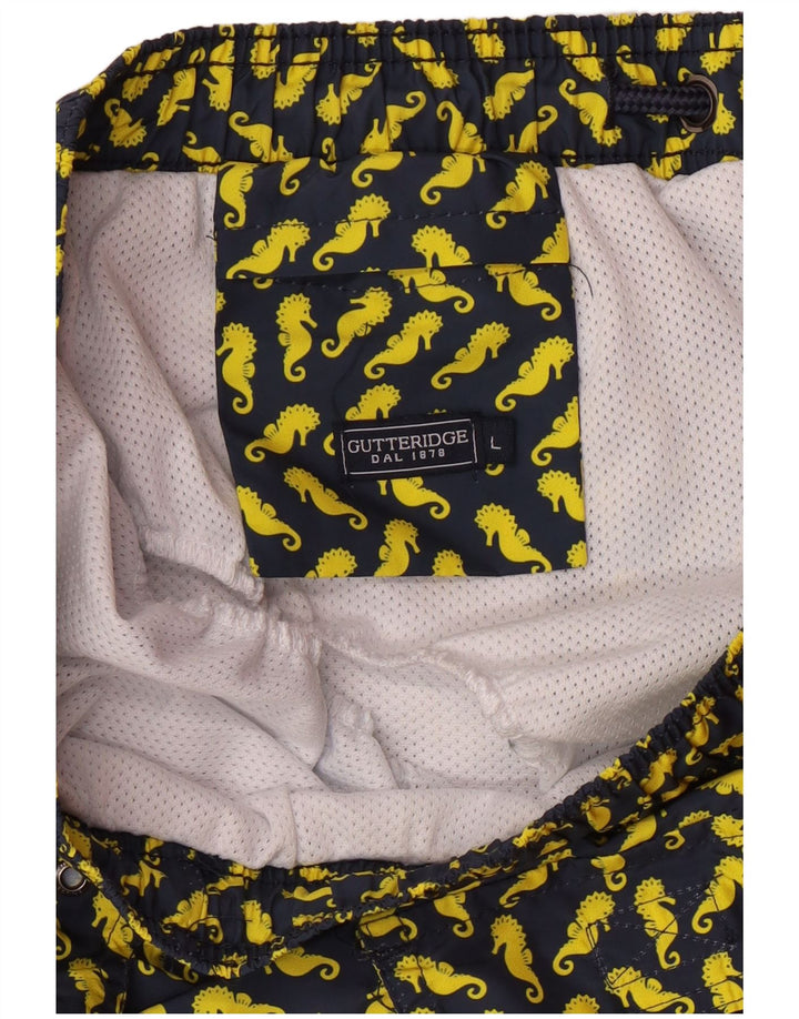 Pantaloncini da bagno da uomo con motivo astratto Gutteridge, grandi in poliestere blu navy