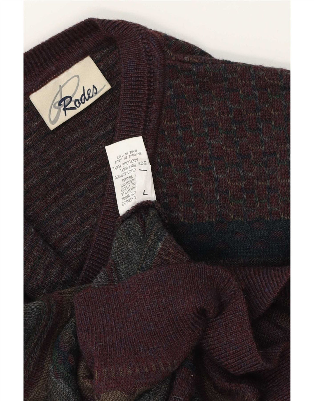 Rodes Maglione da uomo con scollo a V, maglione grande, lana vergine Fair Isle multicolore