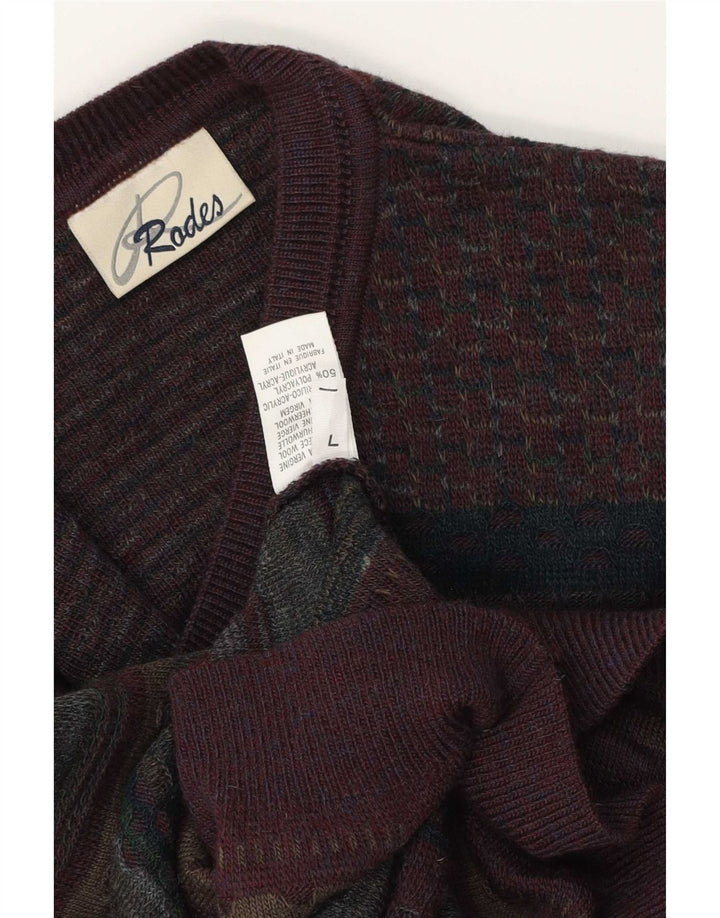 Rodes Maglione da uomo con scollo a V, maglione grande, lana vergine Fair Isle multicolore