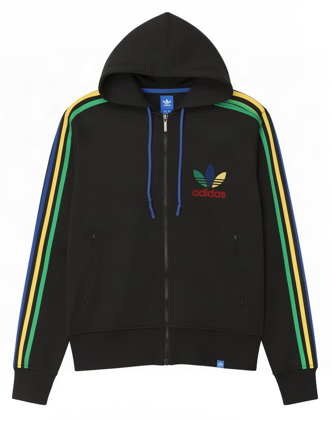 Maglione con cappuccio e zip Adidas da uomo in poliestere nero medio