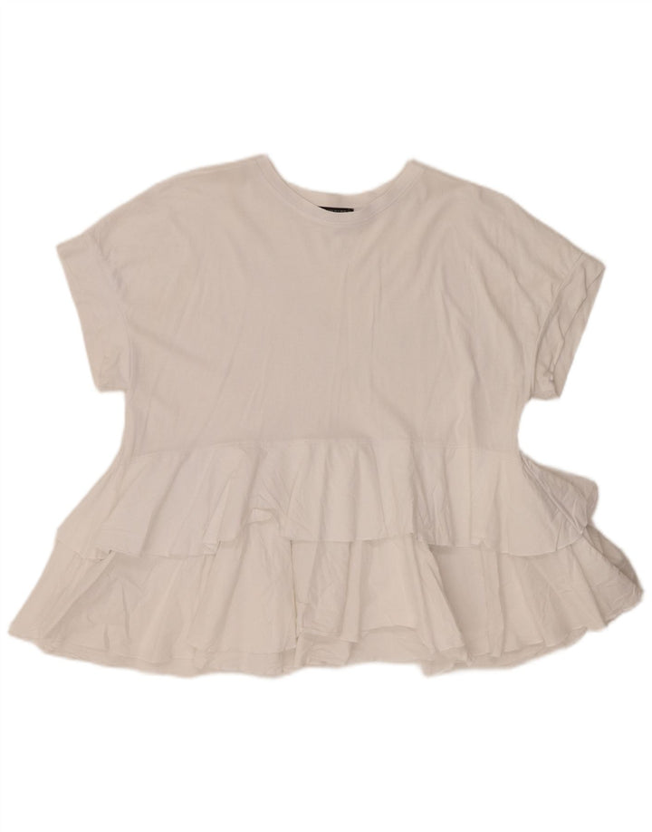 Camicetta da donna Zara con volant sul davanti, taglia UK 10, piccola, in cotone bianco