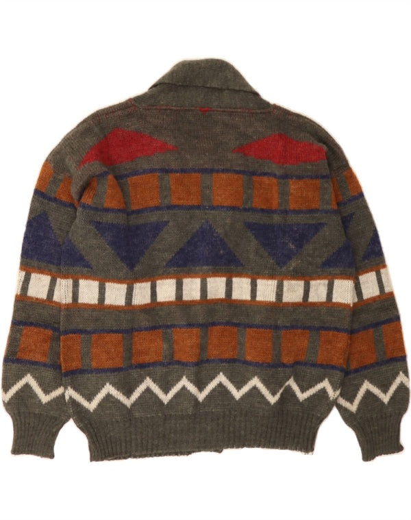 MANNA Mens Cardigan Sweater Size 50 Medium Grey Geometric Acrylic