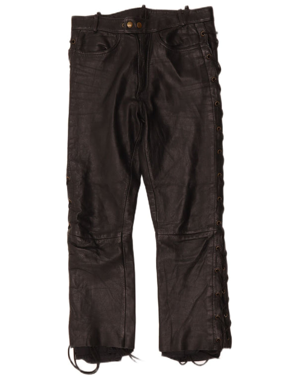 Pantaloni corti in pelle dritti da donna vintage W30 L25 neri