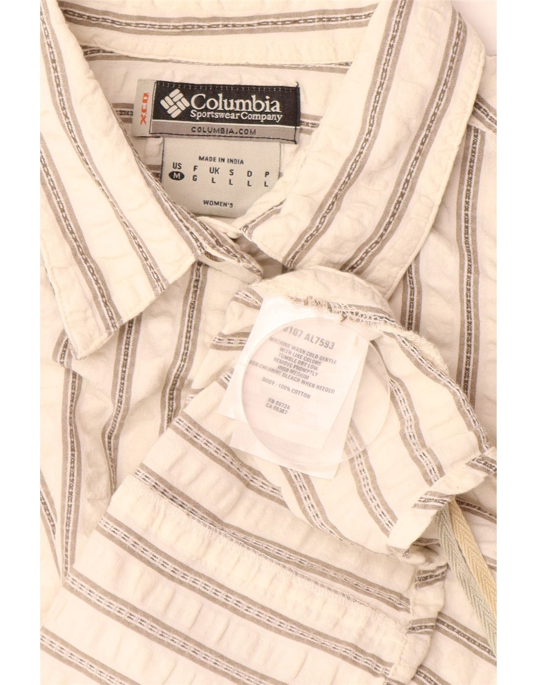 Camicia a maniche corte da donna COLUMBIA UK 14 Cotone a righe bianche grandi