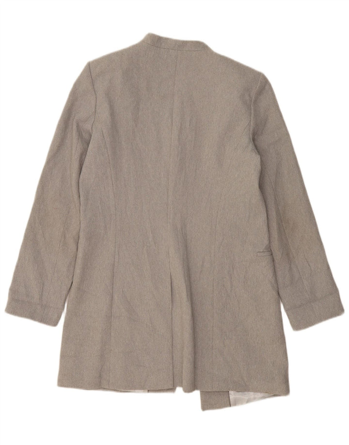 CALVIN KLEIN Giacca blazer aperta lunga da donna US 12 Large Grigio Poliestere