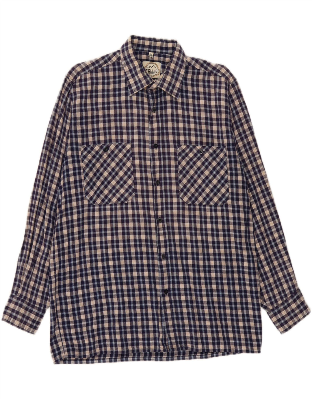FOLLIE Camicia da uomo in flanella taglia 41/42 grande motivo a quadri blu